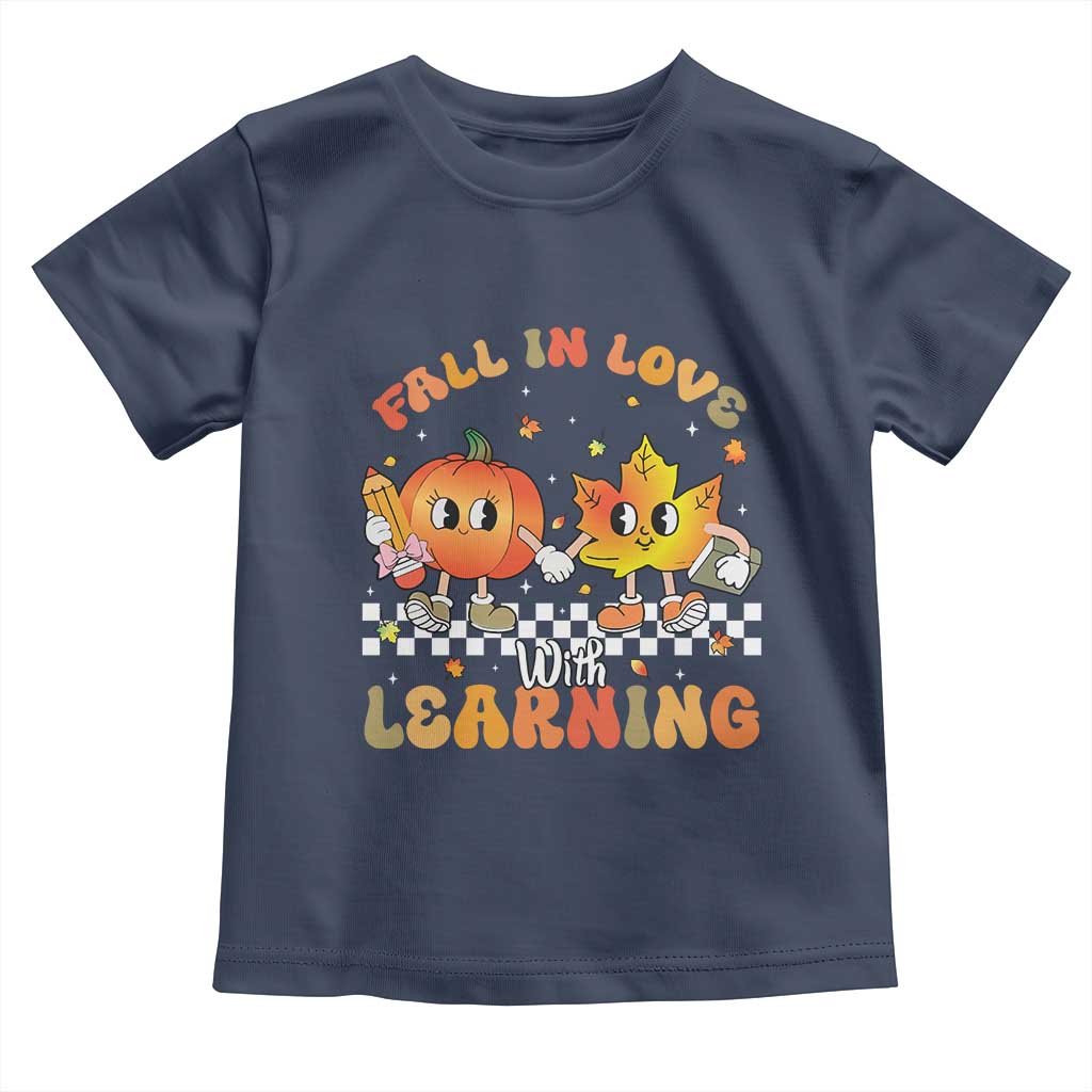 Autumn Teacher Toddler T Shirt Retro Fall In Love With Learning Thanksgiving Pumpkin - Wonder Print Shop