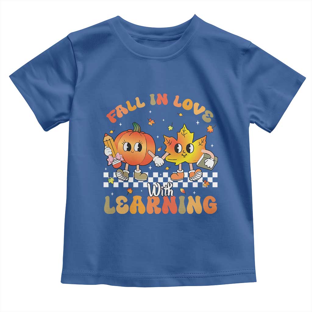 Autumn Teacher Toddler T Shirt Retro Fall In Love With Learning Thanksgiving Pumpkin - Wonder Print Shop