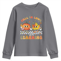 Autumn Teacher Youth Sweatshirt Retro Fall In Love With Learning Thanksgiving Pumpkin - Wonder Print Shop