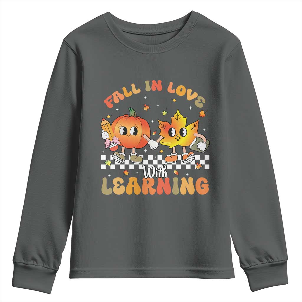 Autumn Teacher Youth Sweatshirt Retro Fall In Love With Learning Thanksgiving Pumpkin - Wonder Print Shop