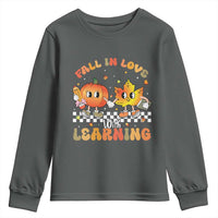 Autumn Teacher Youth Sweatshirt Retro Fall In Love With Learning Thanksgiving Pumpkin - Wonder Print Shop