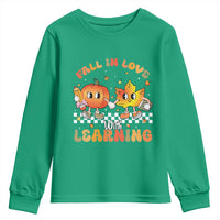 Autumn Teacher Youth Sweatshirt Retro Fall In Love With Learning Thanksgiving Pumpkin - Wonder Print Shop