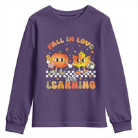 Autumn Teacher Youth Sweatshirt Retro Fall In Love With Learning Thanksgiving Pumpkin - Wonder Print Shop