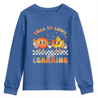 Autumn Teacher Youth Sweatshirt Retro Fall In Love With Learning Thanksgiving Pumpkin - Wonder Print Shop