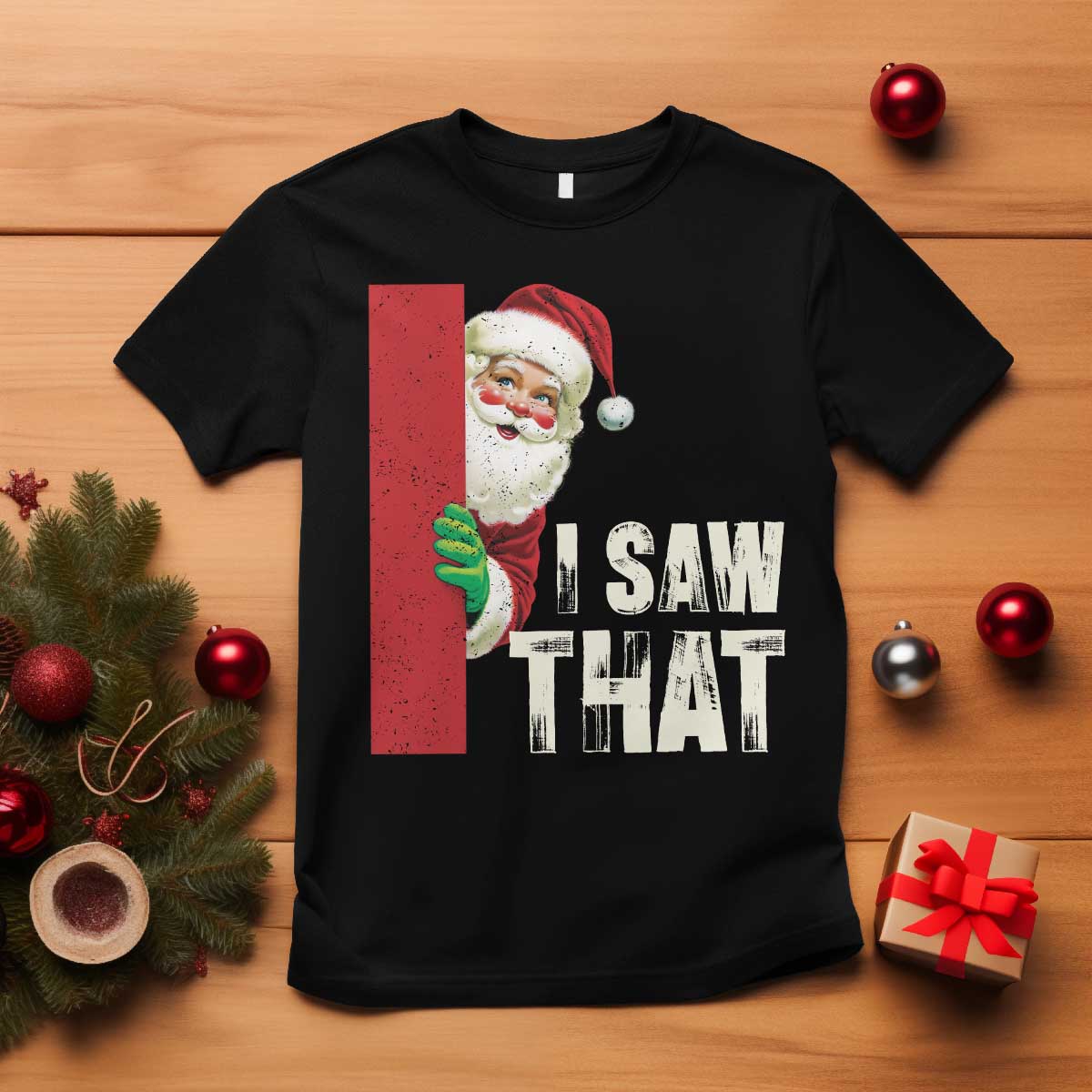 Funny Christmas Santa T Shirt I Saw That Vintage Retro Style - Wonder Print Shop