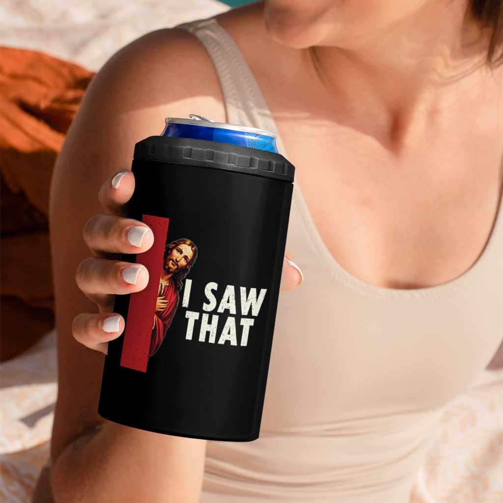 Funny Jesus I Saw That 4 in 1 Can Cooler Tumbler Retro Christian Meme