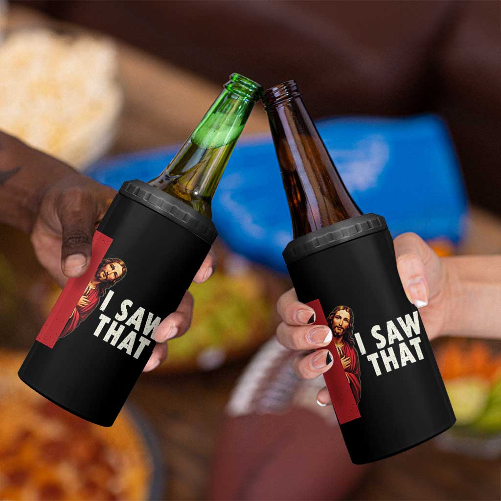 Funny Jesus I Saw That 4 in 1 Can Cooler Tumbler Retro Christian Meme