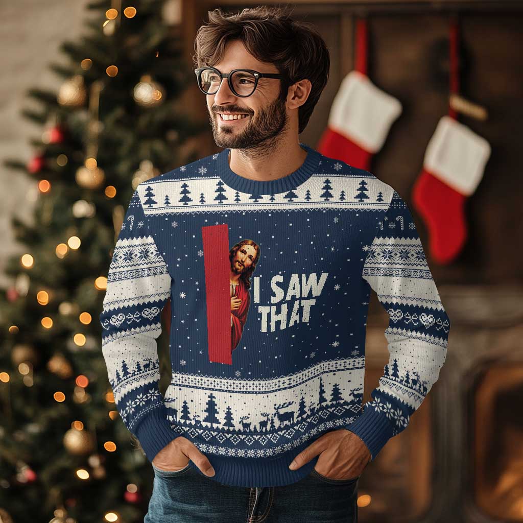 Funny Jesus I Saw That Ugly Christmas Sweater Retro Christian Meme
