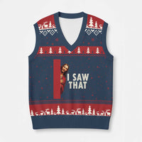 Funny Jesus I Saw That V-Neck Knit Sweater Vest Retro Christian Meme