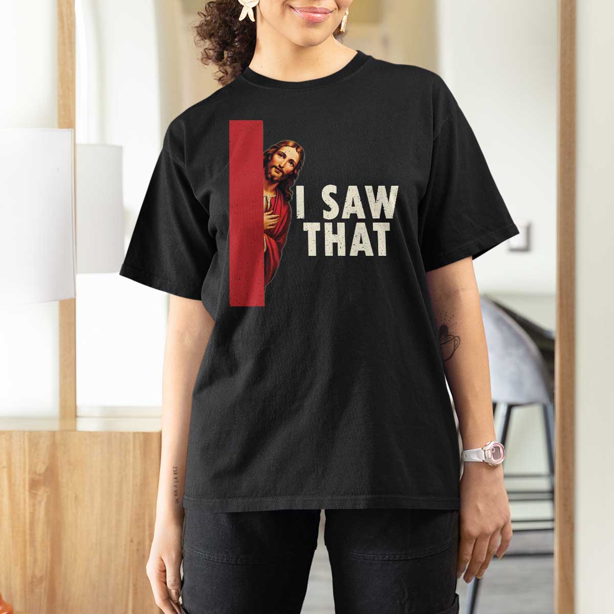 Funny Jesus I Saw That T Shirt For Women Retro Christian Meme