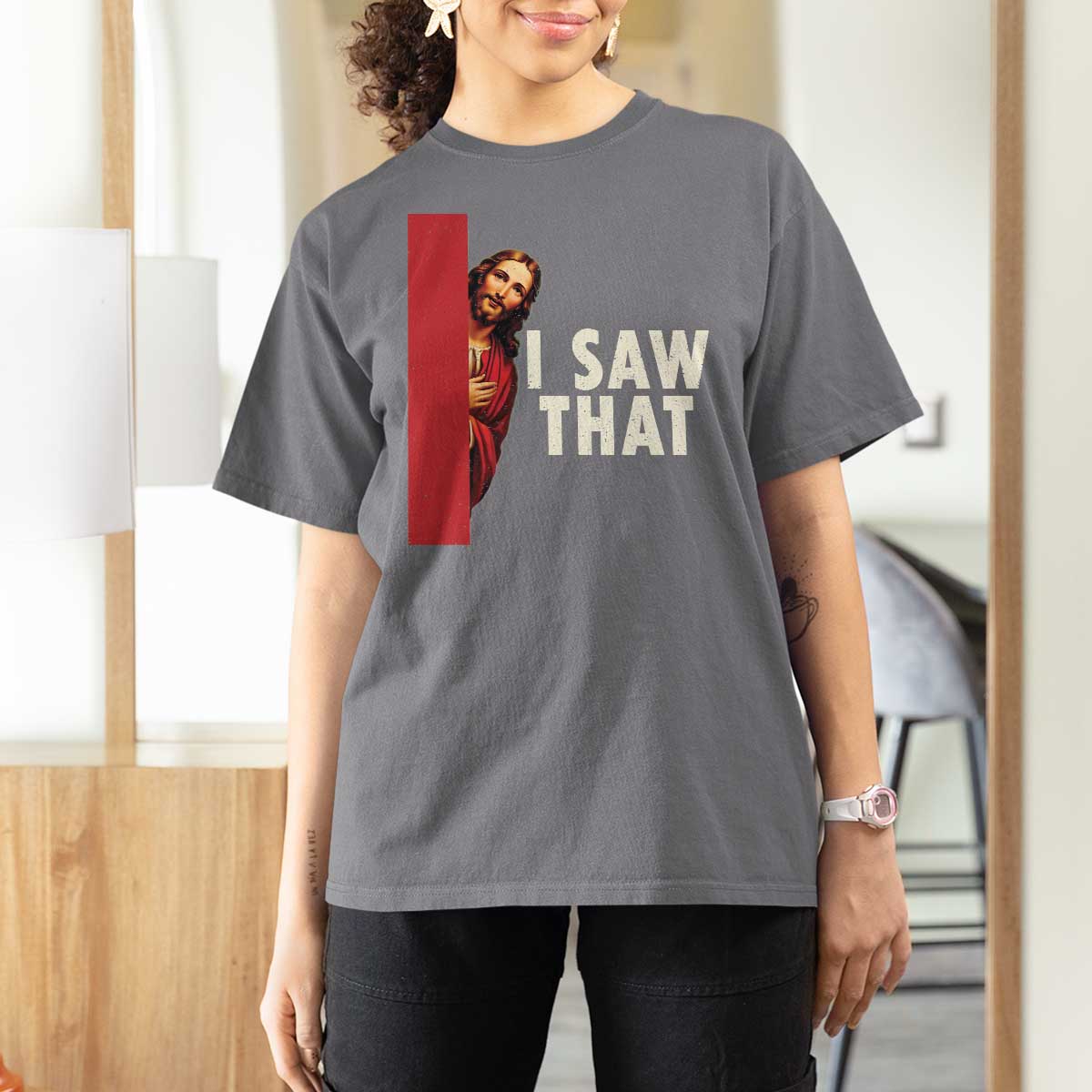 Funny Jesus I Saw That T Shirt For Women Retro Christian Meme