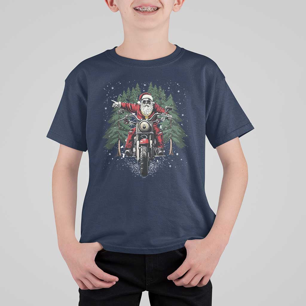 Christmas Motorcycle T Shirt For Kid Santa Biker Riding Motorcycle - Wonder Print Shop