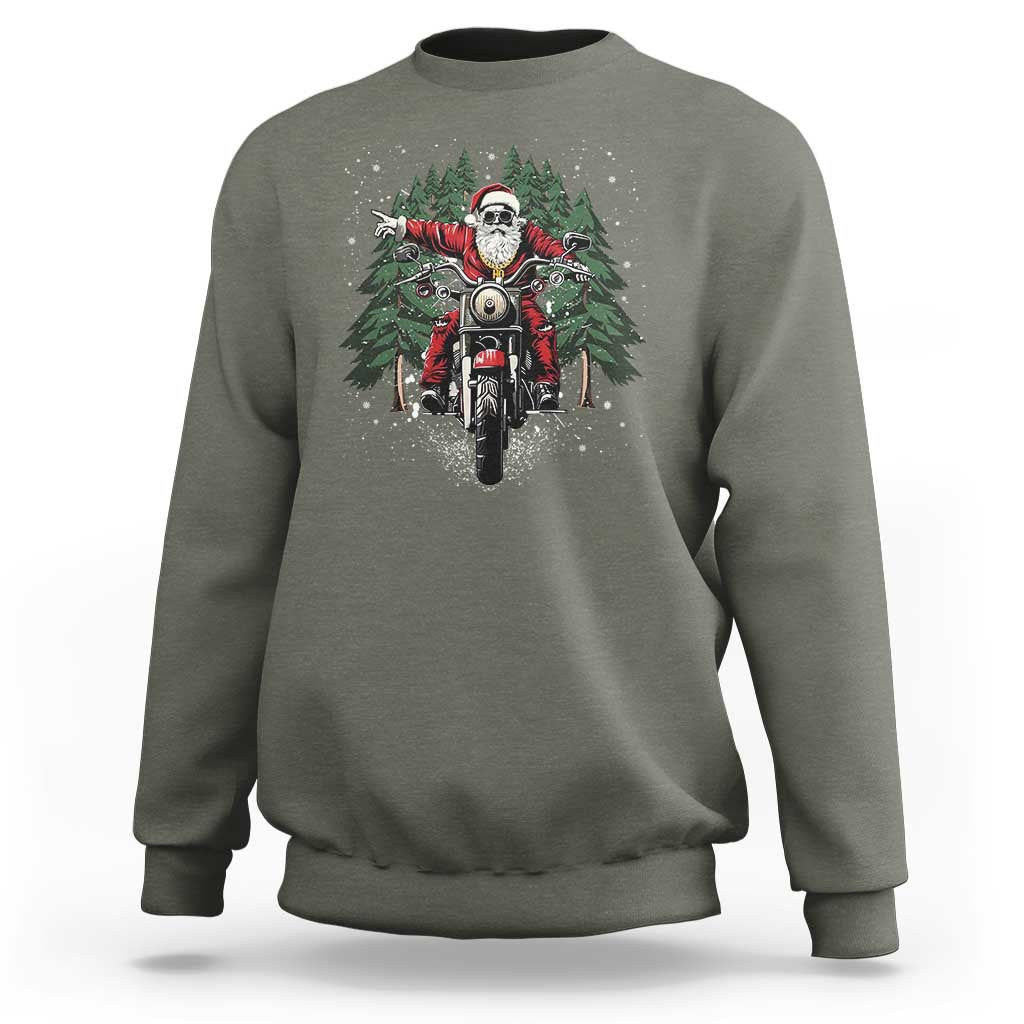Christmas Motorcycle Sweatshirt Santa Biker Riding Motorcycle - Wonder Print Shop
