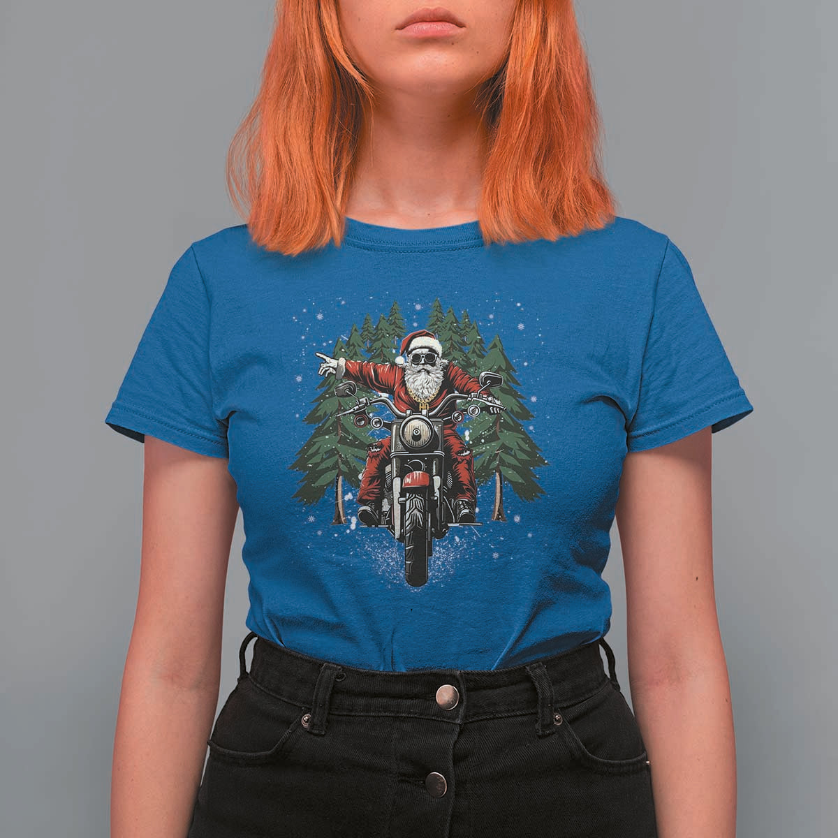 Christmas Motorcycle T Shirt For Women Santa Biker Riding Motorcycle - Wonder Print Shop