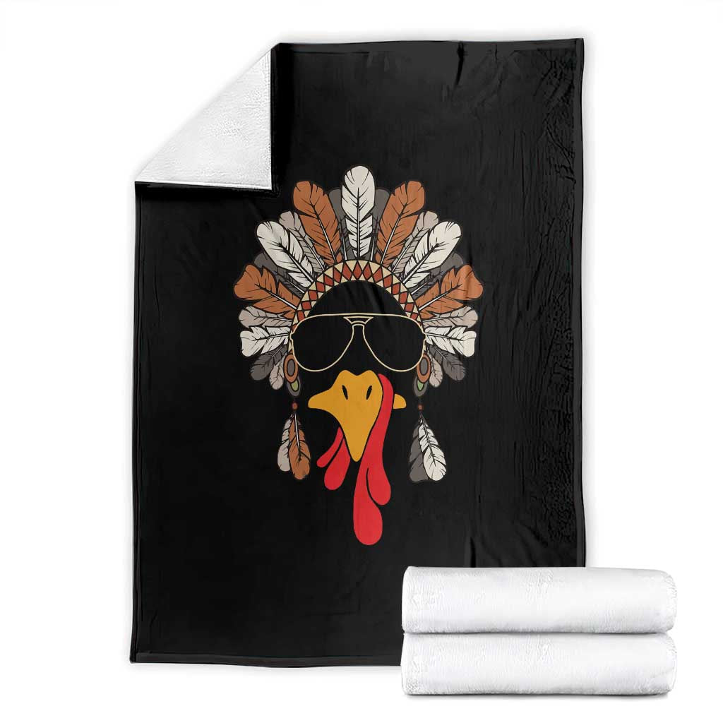 Funny Turkey Face Throw Blanket Family Matching Native Hat Cute Fall Thanksgiving - Wonder Print Shop