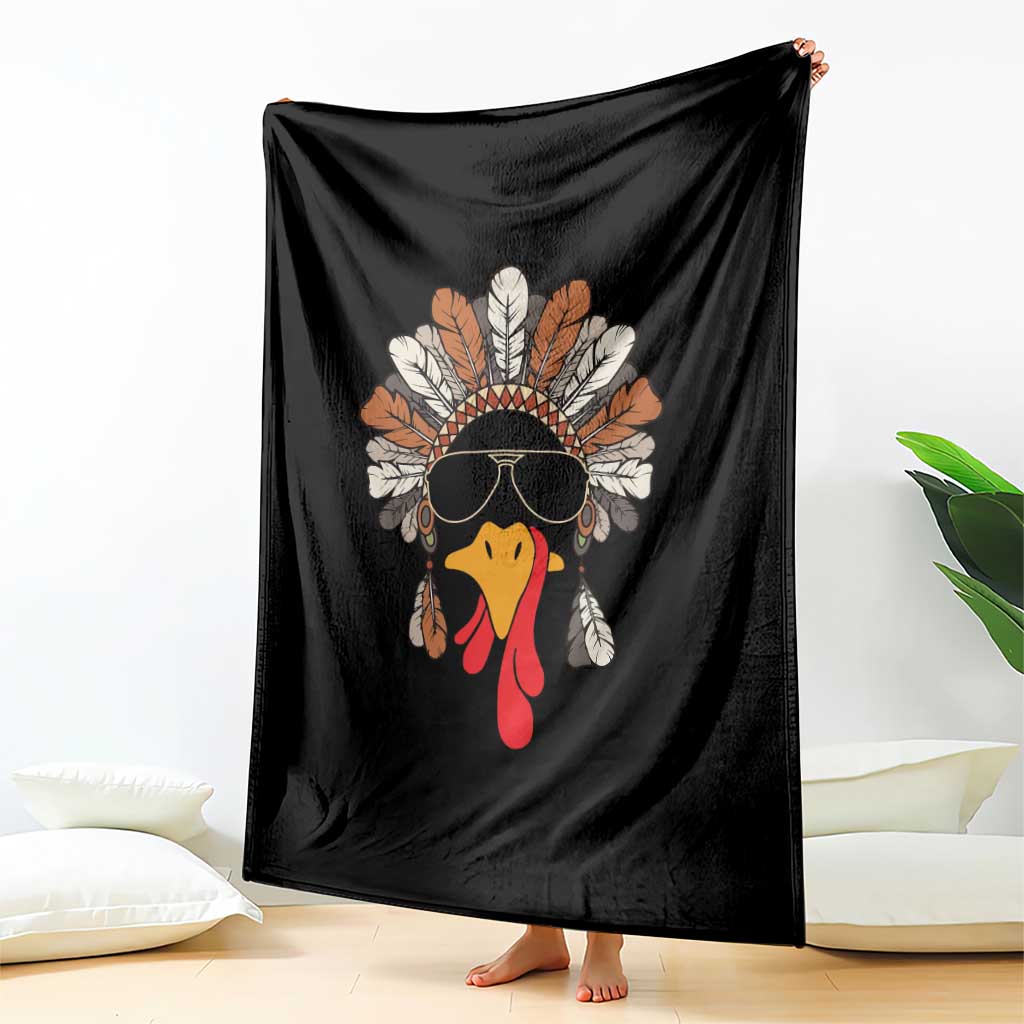 Funny Turkey Face Throw Blanket Family Matching Native Hat Cute Fall Thanksgiving - Wonder Print Shop