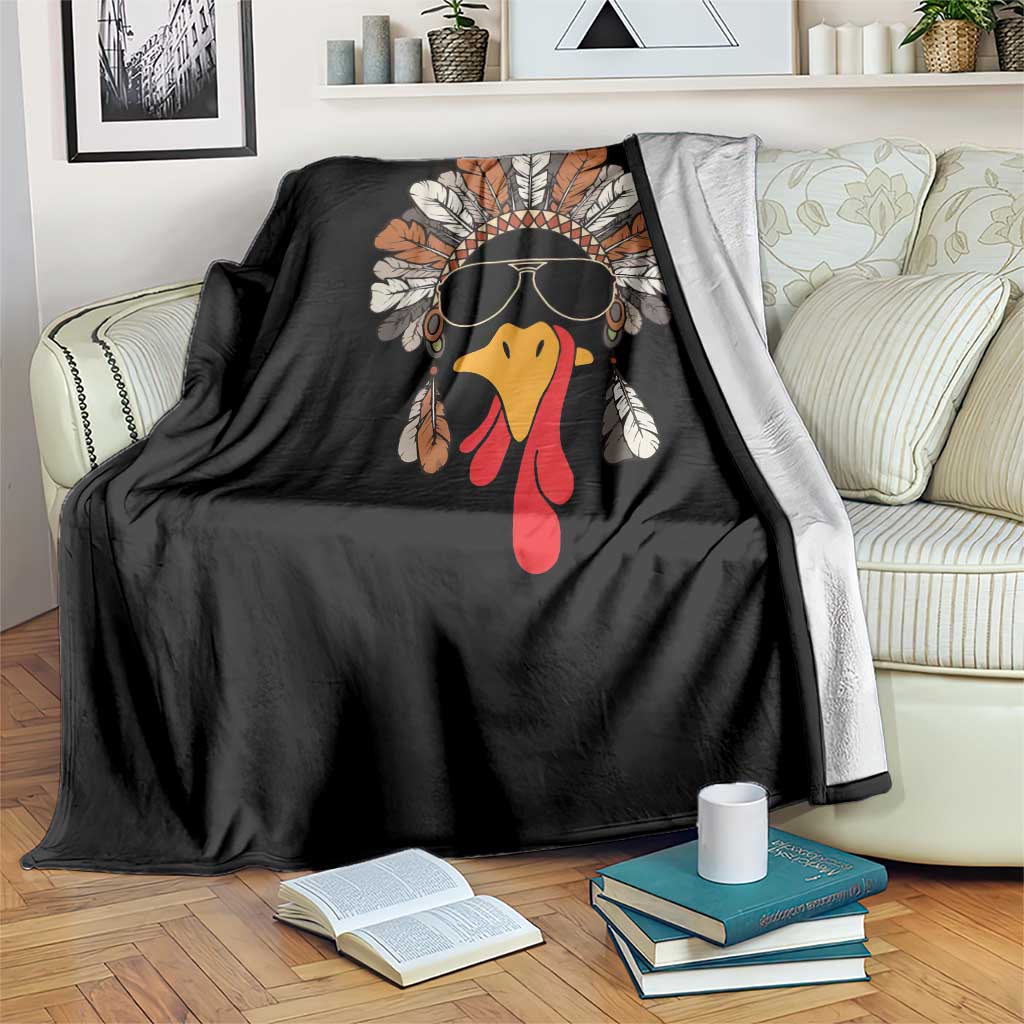 Funny Turkey Face Throw Blanket Family Matching Native Hat Cute Fall Thanksgiving - Wonder Print Shop