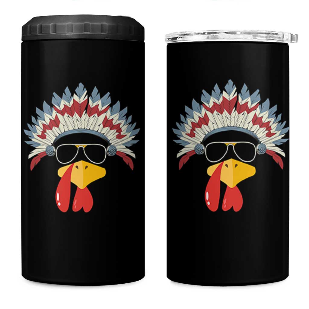Funny Turkey Face 4 in 1 Can Cooler Tumbler Thanksgiving Family Group Native American Costumes - Wonder Print Shop