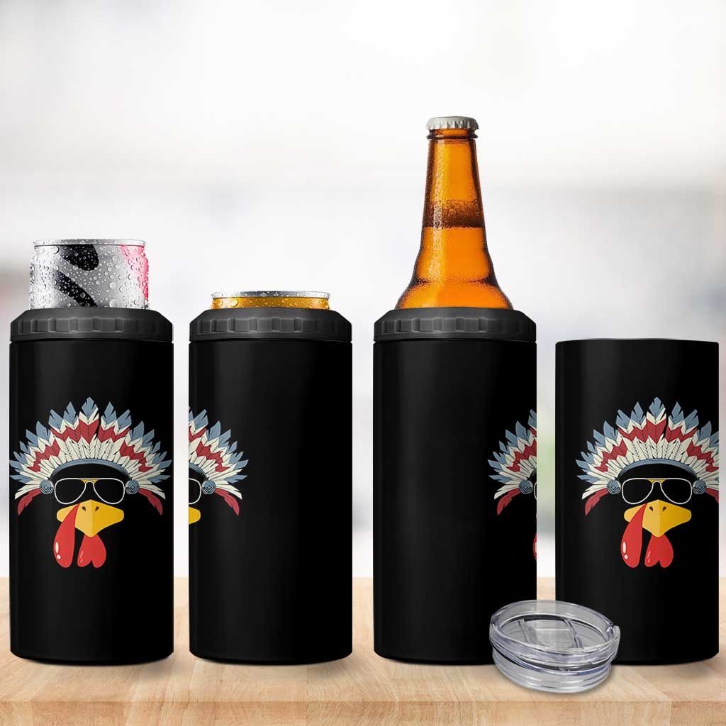 Funny Turkey Face 4 in 1 Can Cooler Tumbler Thanksgiving Family Group Native American Costumes - Wonder Print Shop