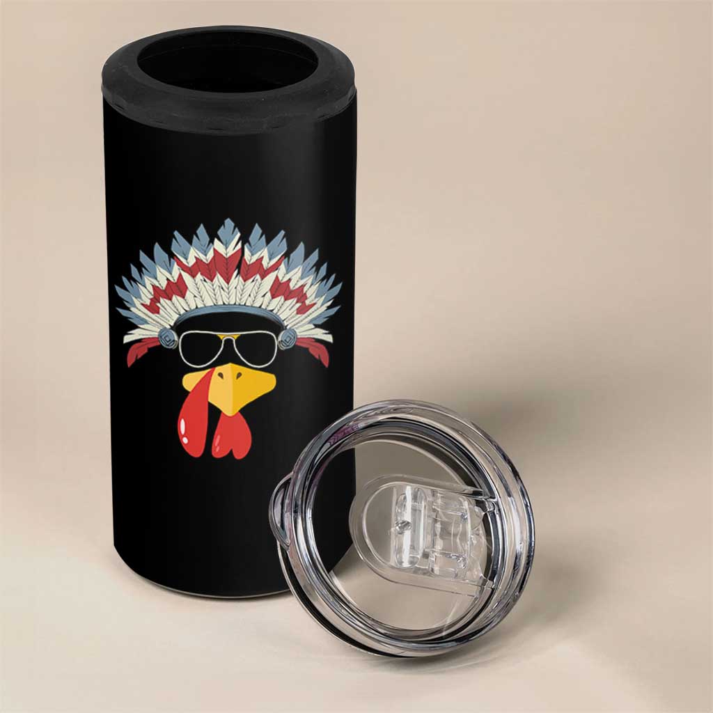 Funny Turkey Face 4 in 1 Can Cooler Tumbler Thanksgiving Family Group Native American Costumes - Wonder Print Shop