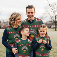 Funny Turkey Face V-Neck Knit Sweater Vest Thanksgiving Family Group Native American Costumes - Wonder Print Shop