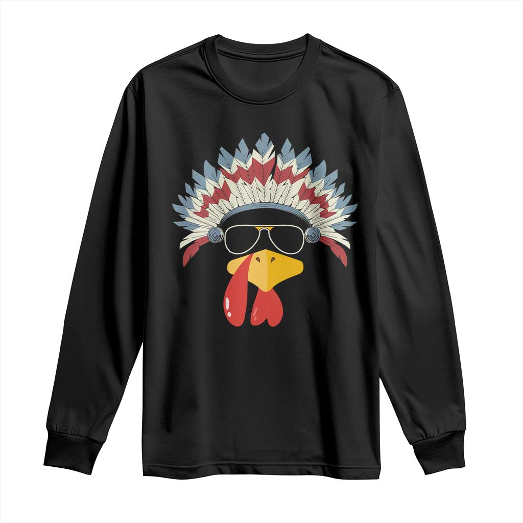 Funny Turkey Face Long Sleeve Shirt Thanksgiving Family Group Native American Costumes - Wonder Print Shop
