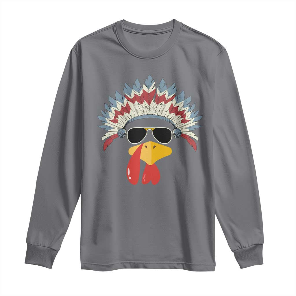 Funny Turkey Face Long Sleeve Shirt Thanksgiving Family Group Native American Costumes - Wonder Print Shop
