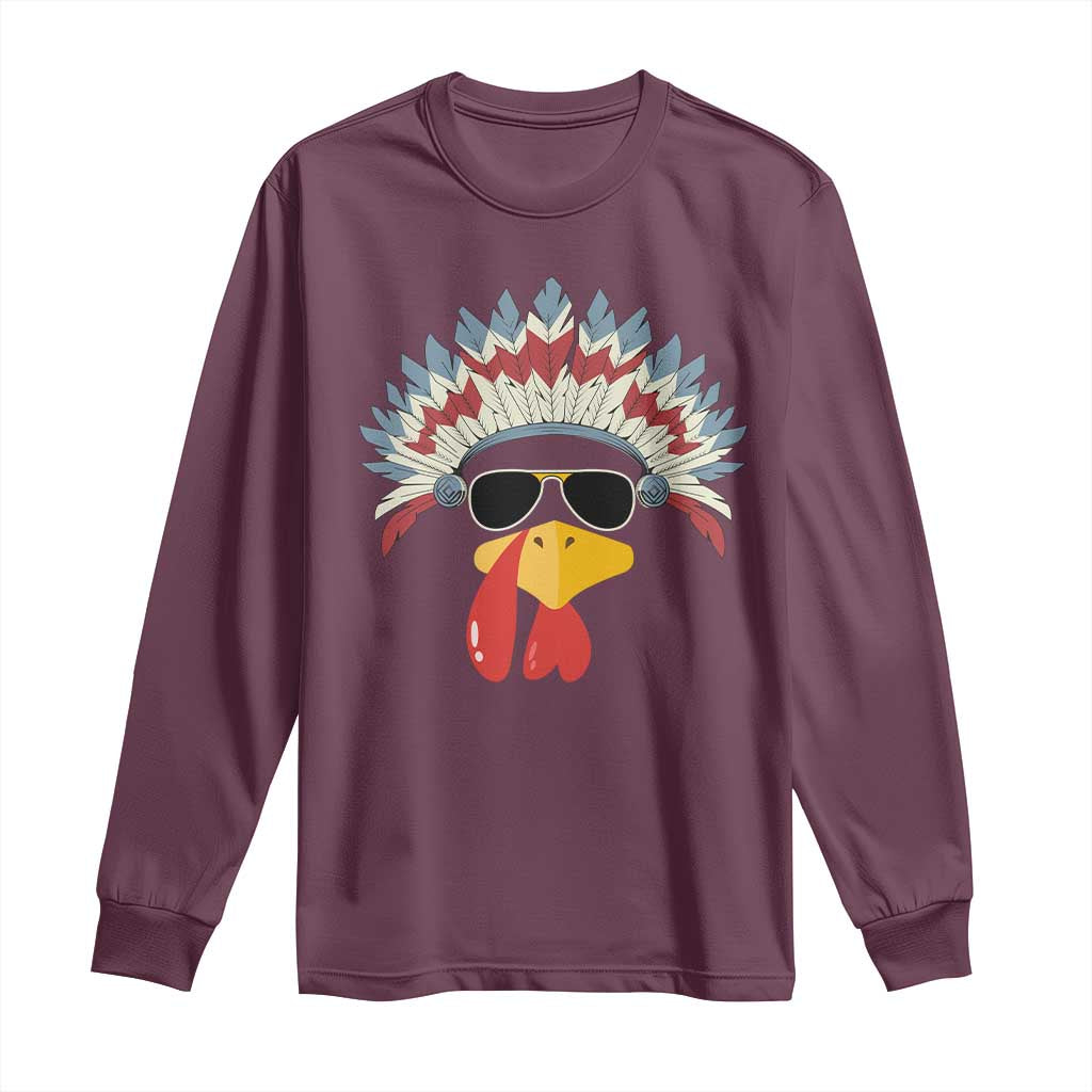 Funny Turkey Face Long Sleeve Shirt Thanksgiving Family Group Native American Costumes - Wonder Print Shop