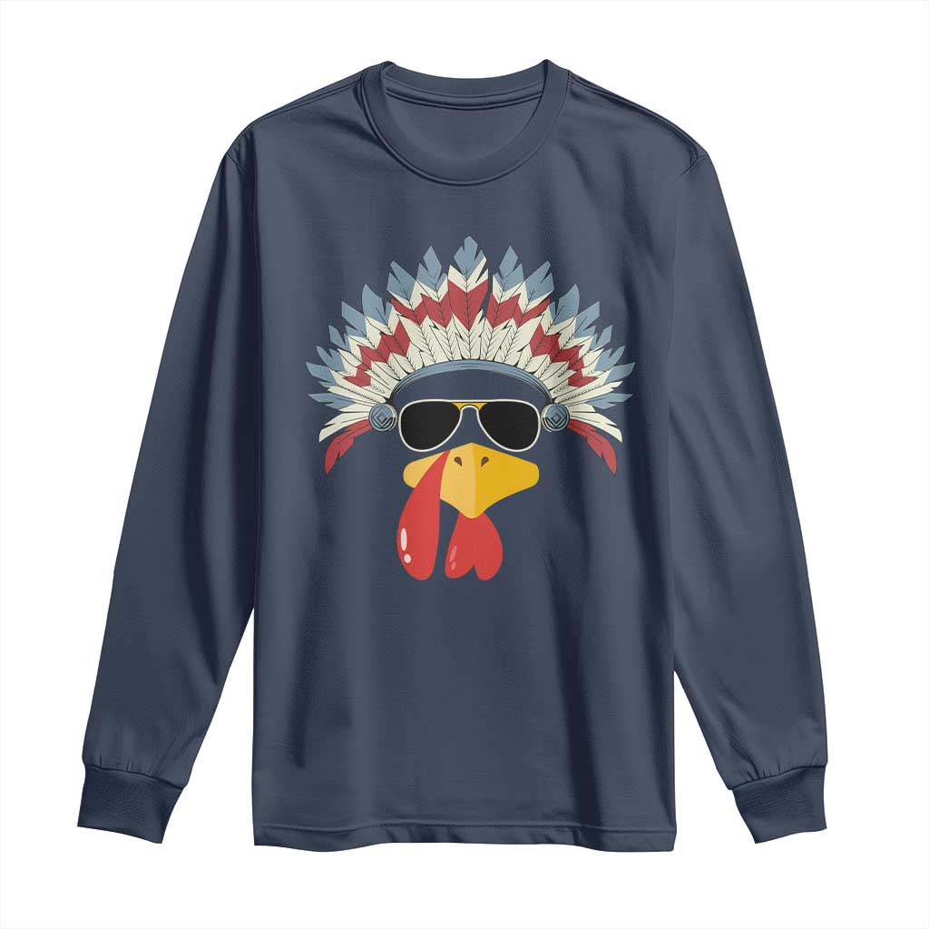 Funny Turkey Face Long Sleeve Shirt Thanksgiving Family Group Native American Costumes - Wonder Print Shop