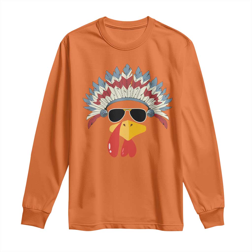 Funny Turkey Face Long Sleeve Shirt Thanksgiving Family Group Native American Costumes - Wonder Print Shop