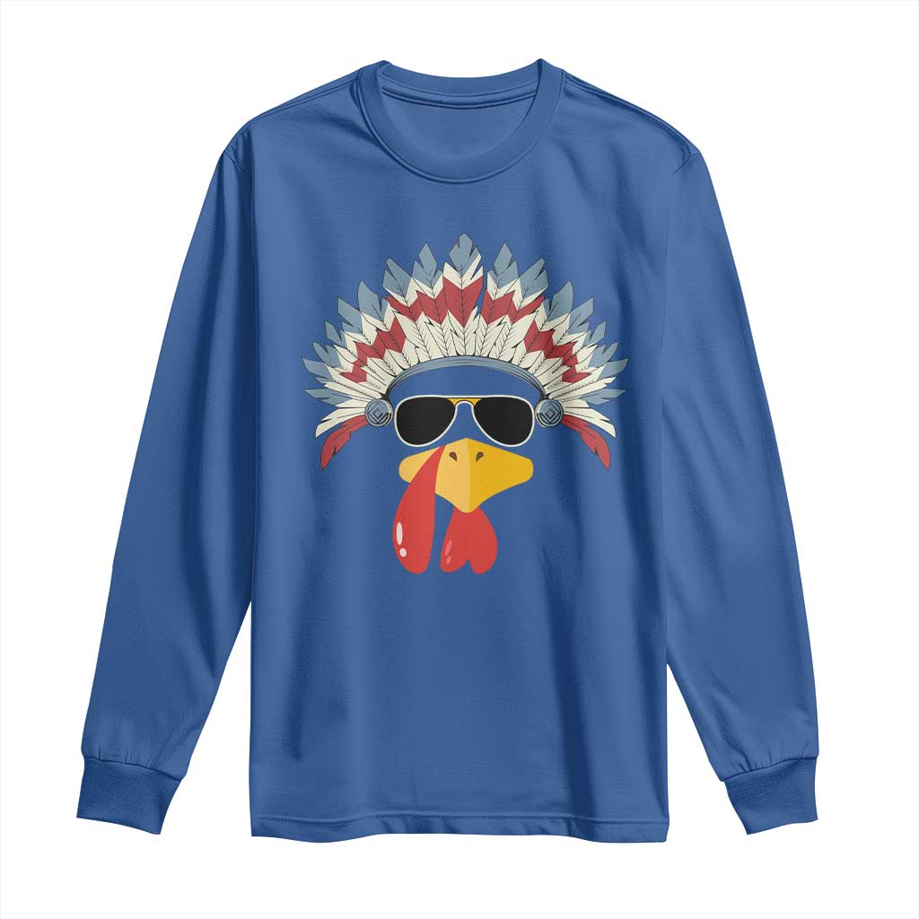 Funny Turkey Face Long Sleeve Shirt Thanksgiving Family Group Native American Costumes - Wonder Print Shop