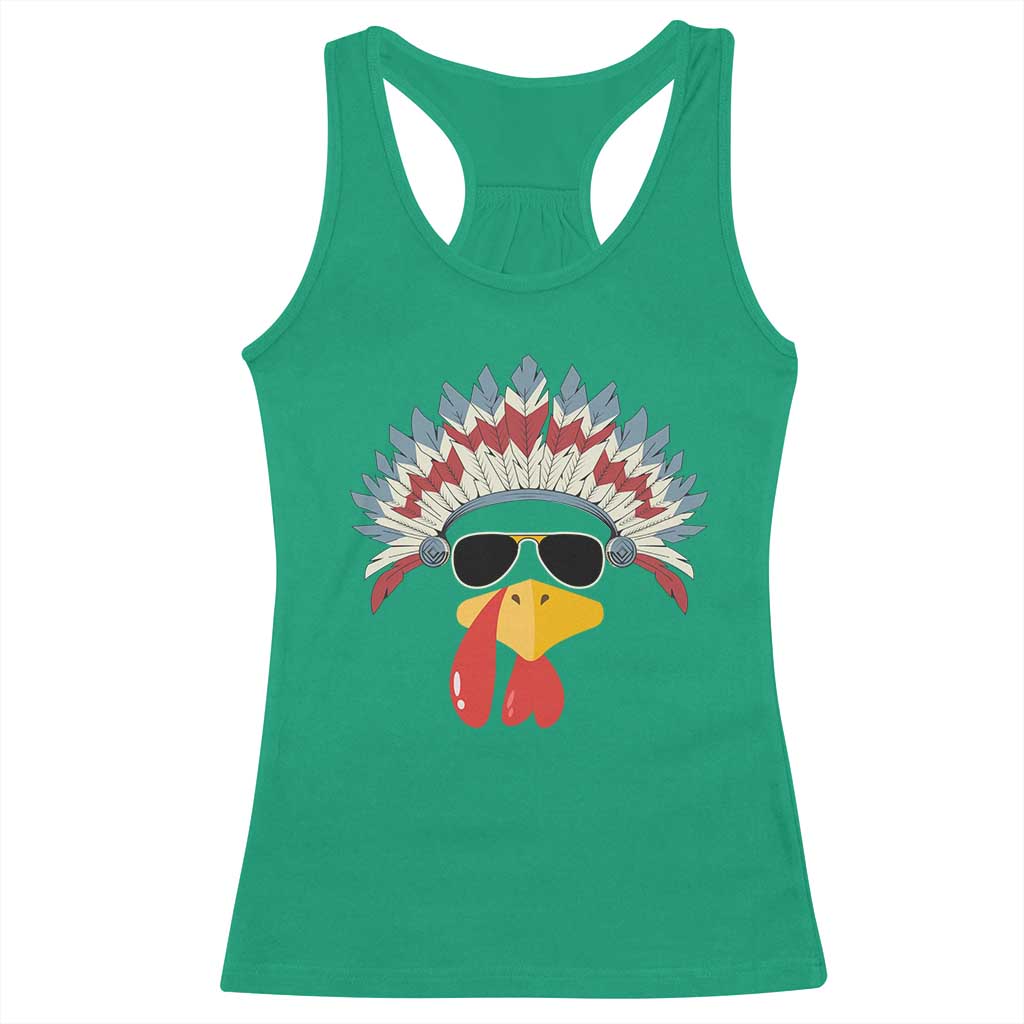 Funny Turkey Face Racerback Tank Top Thanksgiving Family Group Native American Costumes - Wonder Print Shop