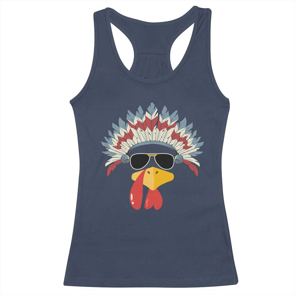 Funny Turkey Face Racerback Tank Top Thanksgiving Family Group Native American Costumes - Wonder Print Shop