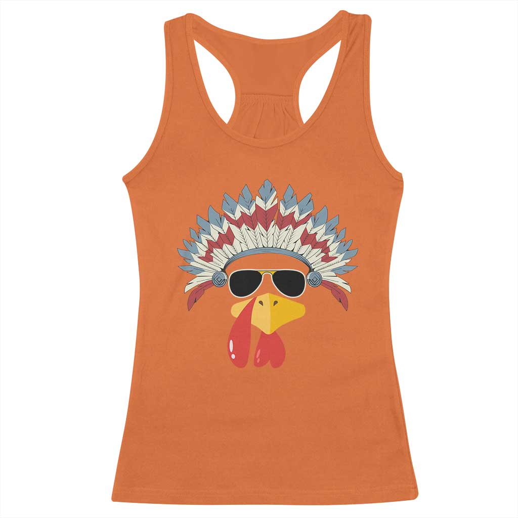 Funny Turkey Face Racerback Tank Top Thanksgiving Family Group Native American Costumes - Wonder Print Shop