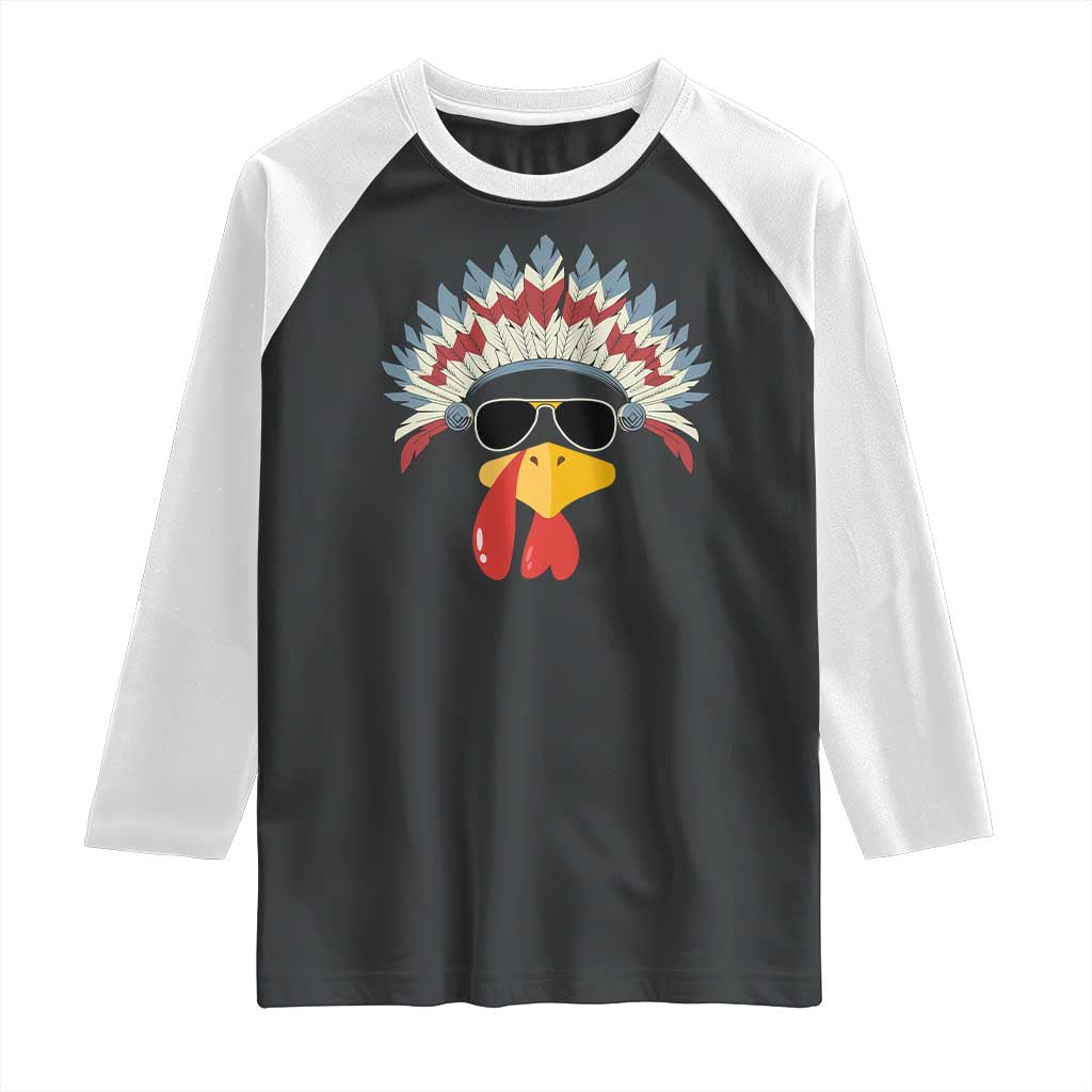 Funny Turkey Face Raglan Shirt Thanksgiving Family Group Native American Costumes - Wonder Print Shop