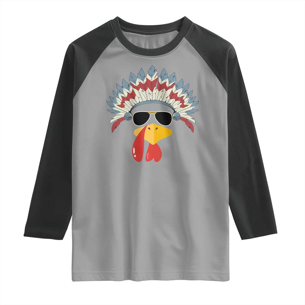 Funny Turkey Face Raglan Shirt Thanksgiving Family Group Native American Costumes - Wonder Print Shop