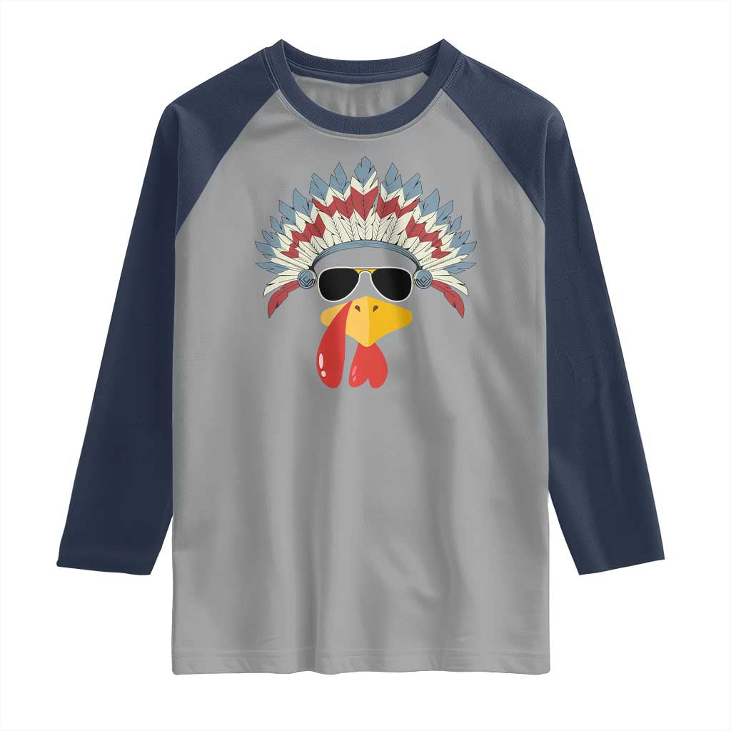 Funny Turkey Face Raglan Shirt Thanksgiving Family Group Native American Costumes - Wonder Print Shop