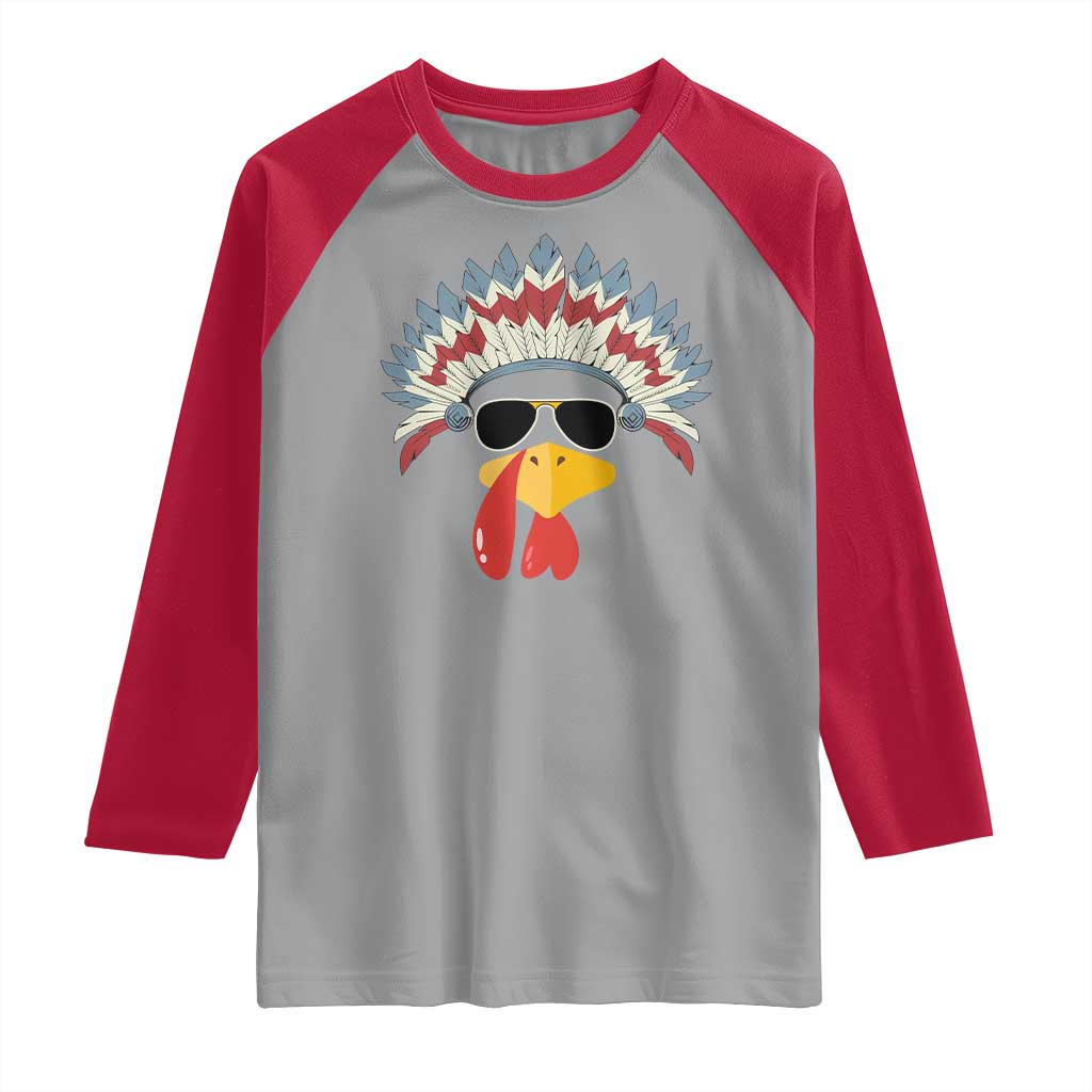 Funny Turkey Face Raglan Shirt Thanksgiving Family Group Native American Costumes - Wonder Print Shop