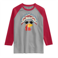 Funny Turkey Face Raglan Shirt Thanksgiving Family Group Native American Costumes - Wonder Print Shop