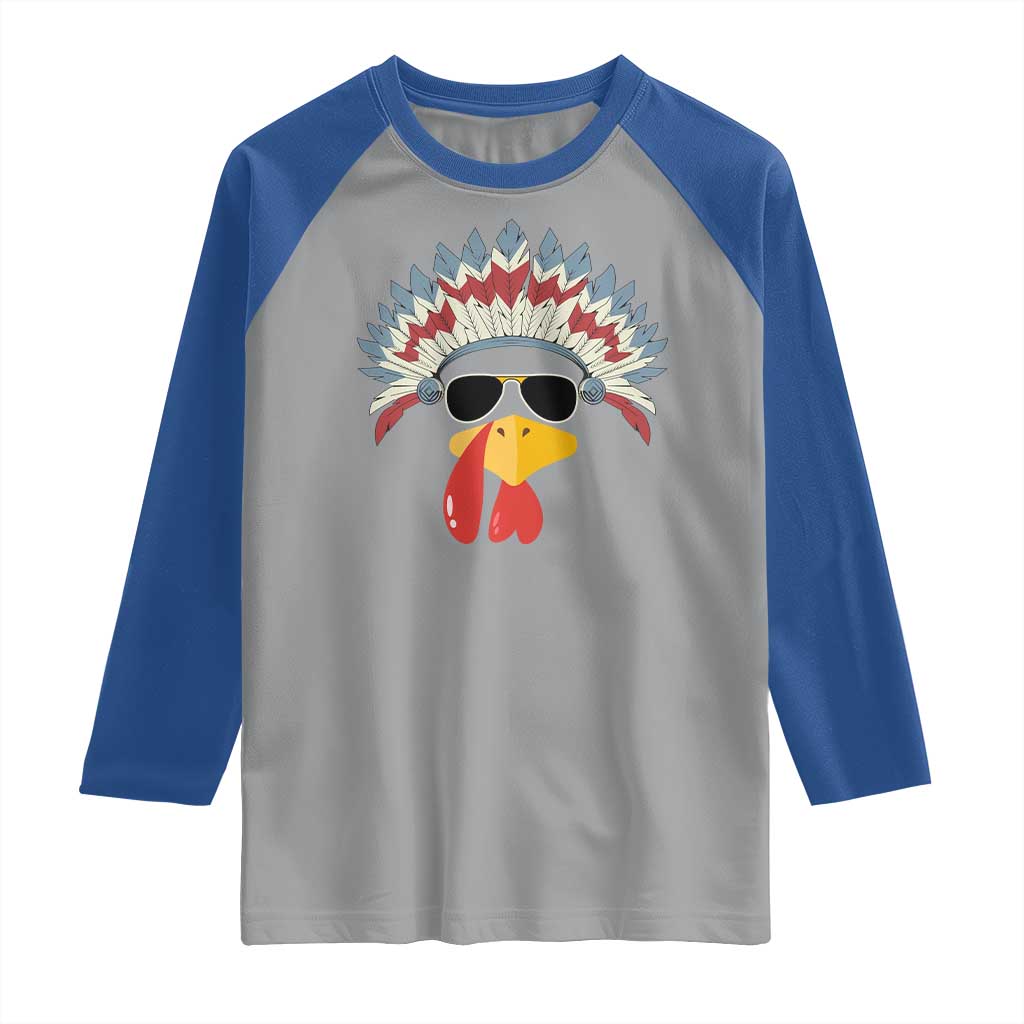 Funny Turkey Face Raglan Shirt Thanksgiving Family Group Native American Costumes - Wonder Print Shop