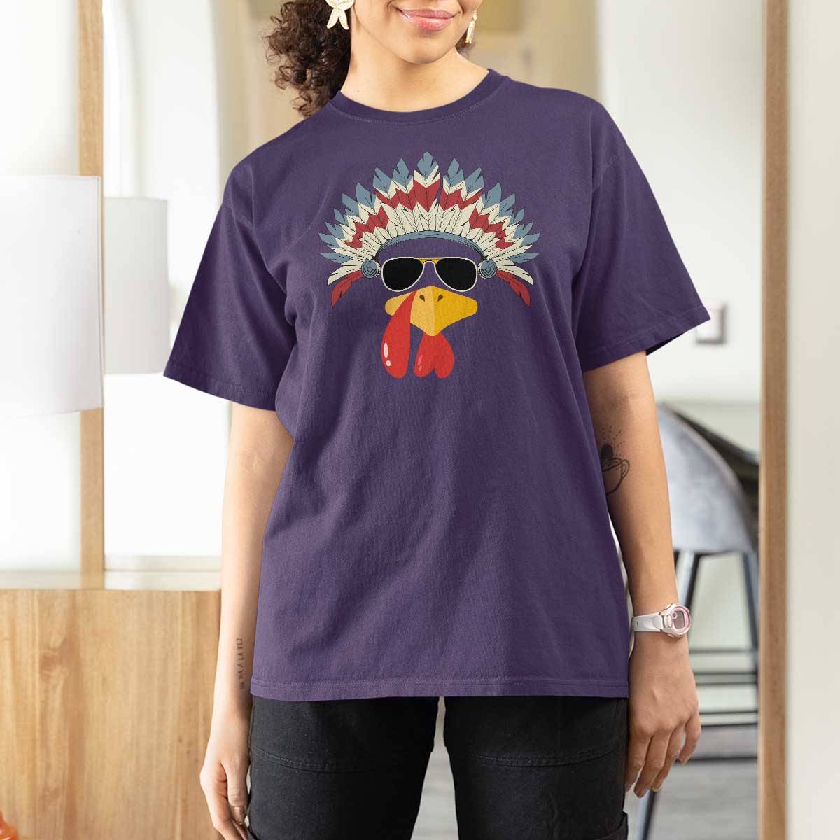 Funny Turkey Face T Shirt For Women Thanksgiving Family Group Native American Costumes - Wonder Print Shop