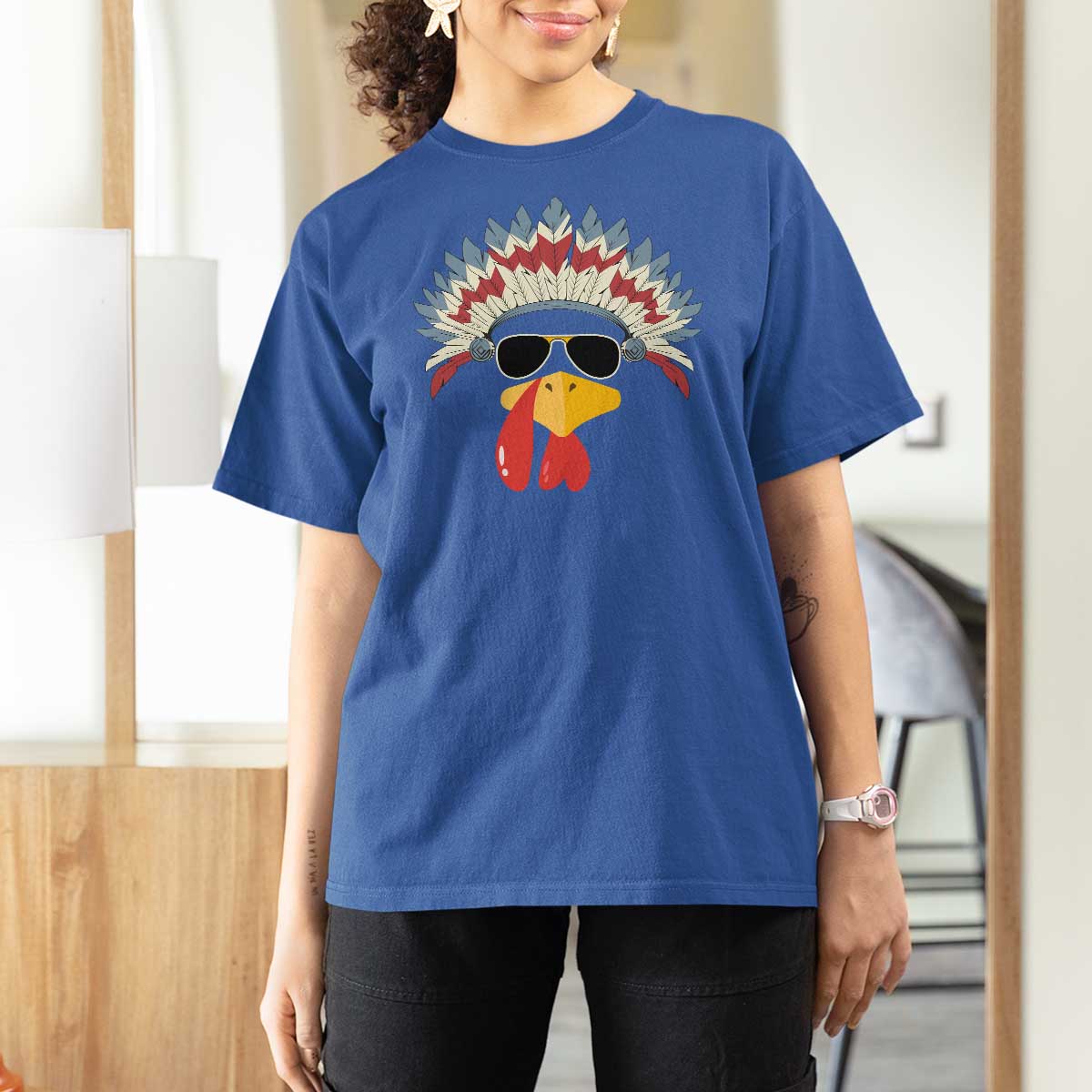 Funny Turkey Face T Shirt For Women Thanksgiving Family Group Native American Costumes - Wonder Print Shop