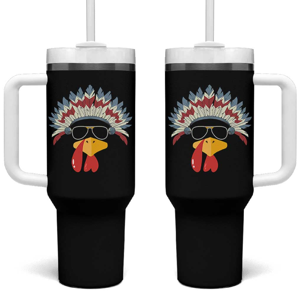 Funny Turkey Face Tumbler With Handle Thanksgiving Family Group Native American Costumes - Wonder Print Shop