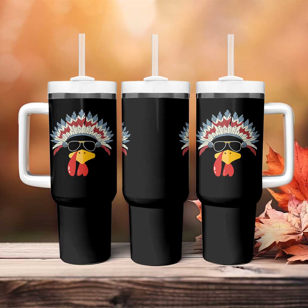 Funny Turkey Face Tumbler With Handle Thanksgiving Family Group Native American Costumes - Wonder Print Shop