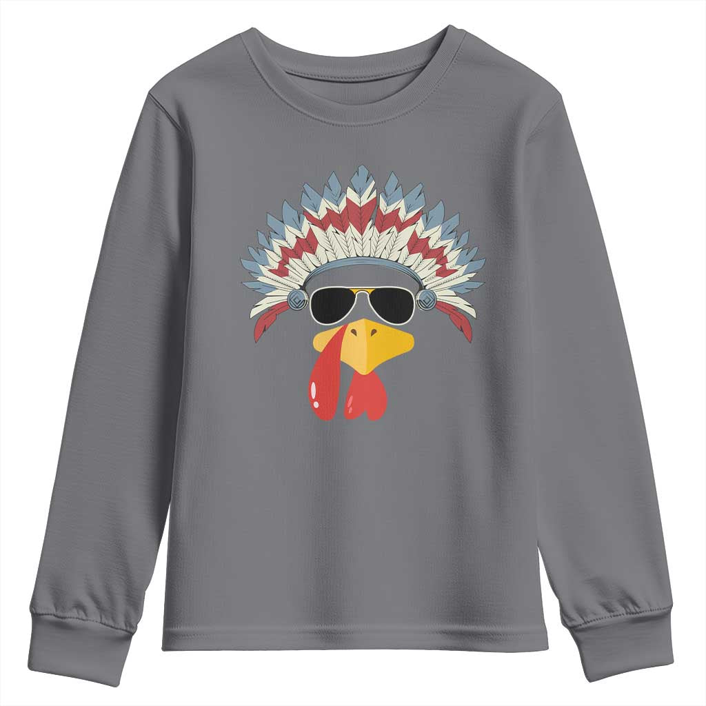 Funny Turkey Face Youth Sweatshirt Thanksgiving Family Group Native American Costumes - Wonder Print Shop