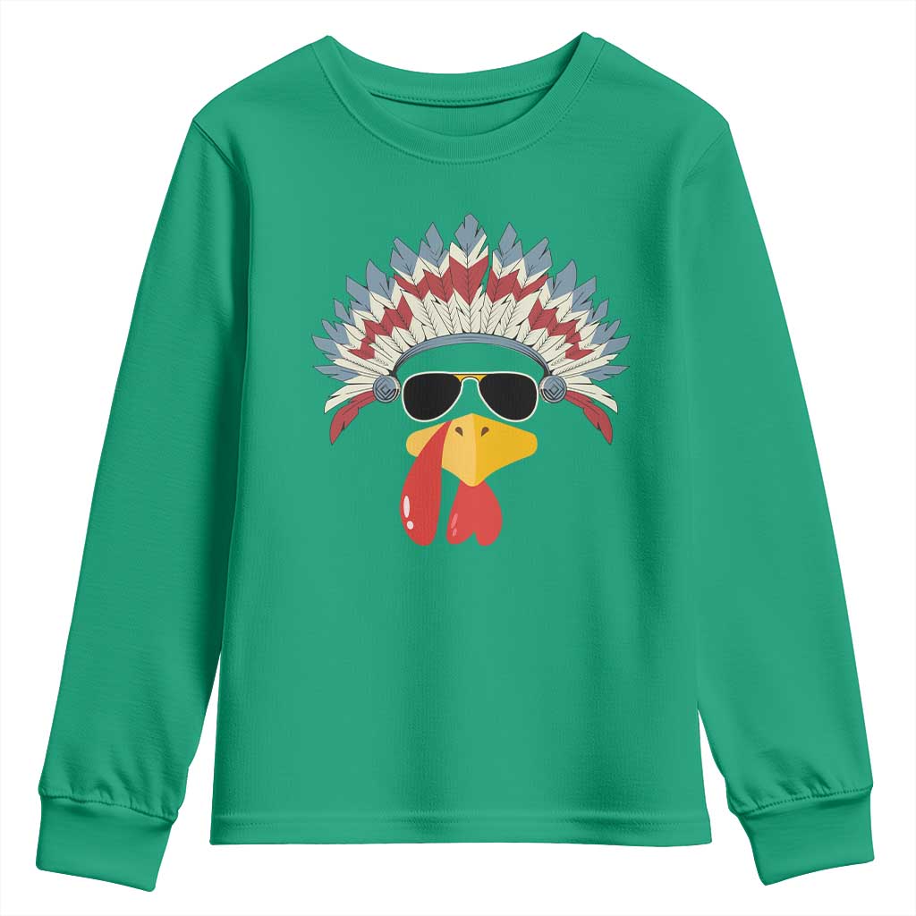 Funny Turkey Face Youth Sweatshirt Thanksgiving Family Group Native American Costumes - Wonder Print Shop