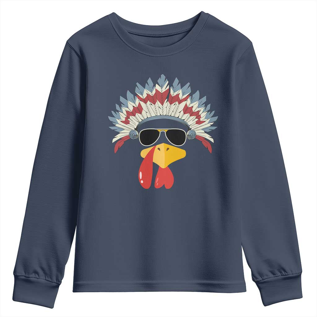 Funny Turkey Face Youth Sweatshirt Thanksgiving Family Group Native American Costumes - Wonder Print Shop