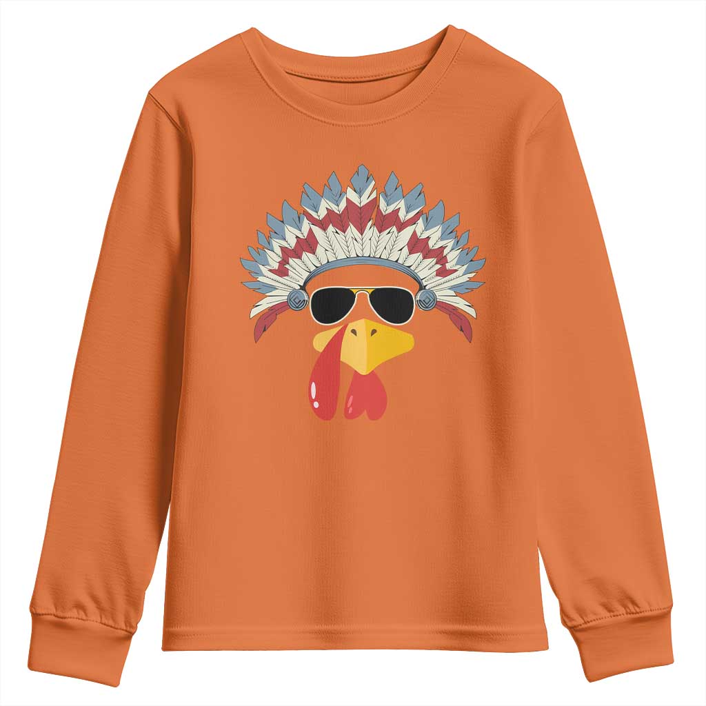 Funny Turkey Face Youth Sweatshirt Thanksgiving Family Group Native American Costumes - Wonder Print Shop