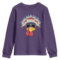 Funny Turkey Face Youth Sweatshirt Thanksgiving Family Group Native American Costumes - Wonder Print Shop