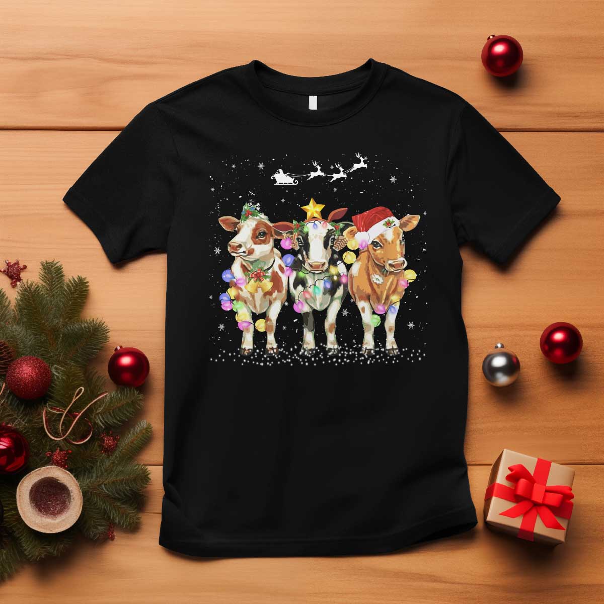 Christmas Cow T Shirt Cow Lover Xmas Gifts - Wonder Print Shop
